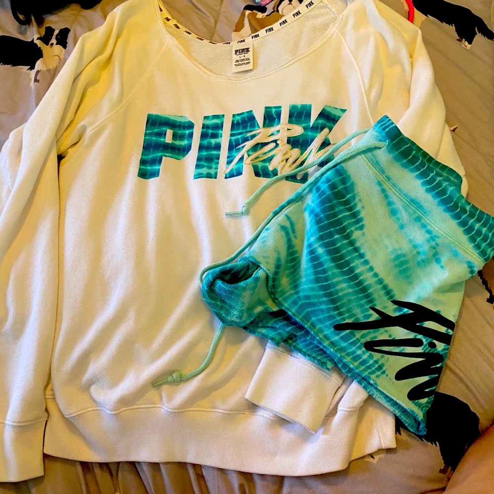 Vs pink off shoulder top and shorts large